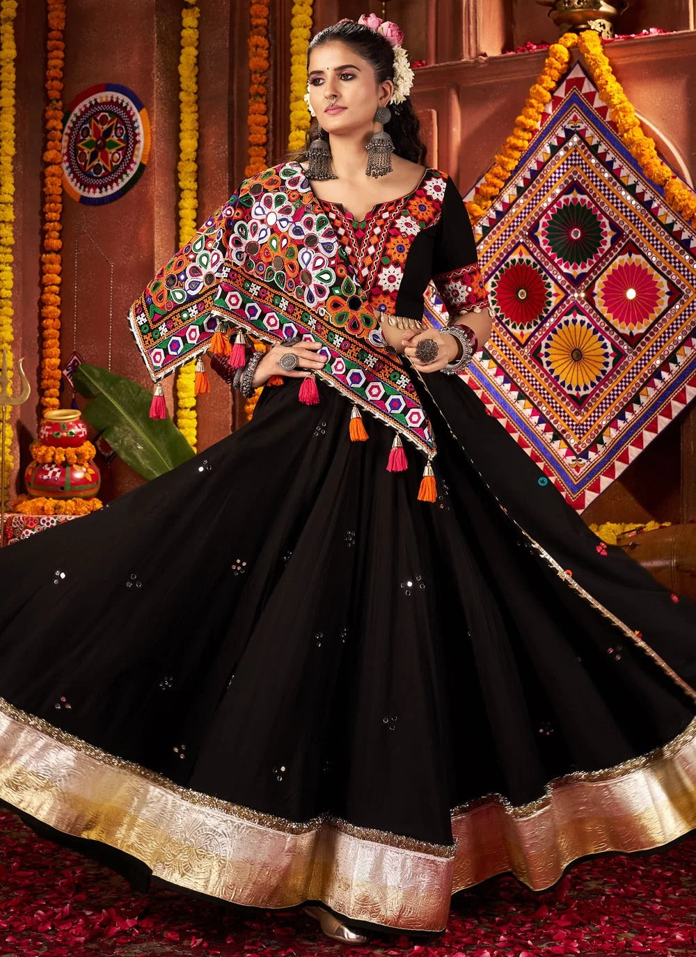 9 MTR flair black chaniya choli for Garba and Dandiya