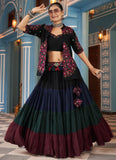 Black Navratri Jacket Style Chaniya Choli with Embroidered Belt and Latkan