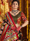 Printed black dupatta with aari and foil work for Navratri