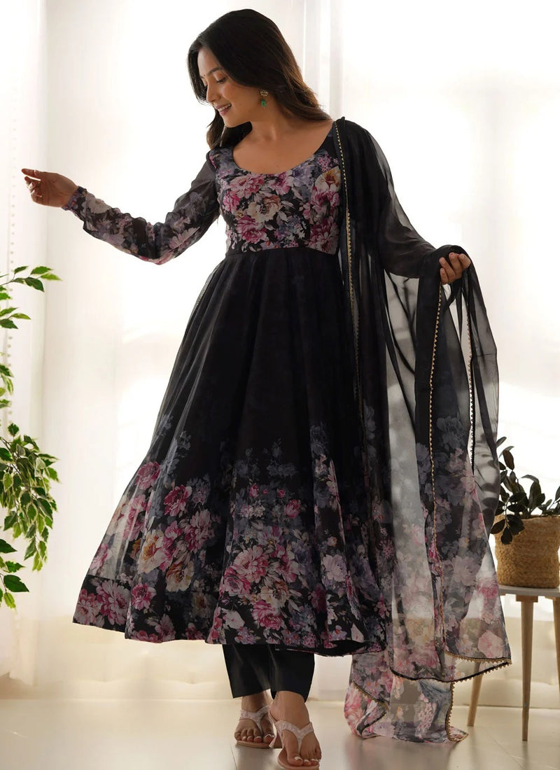 Black Organza Silk Anarkali Suit with Gota Patti Dupatta