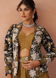 Black palazzo set with floral embroidered jacket