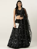 Black Sequins Embroidered Net Party Wear Lehenga