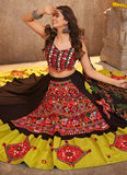 Black Thread Embroidered with all over mirror work Garba Lehenga