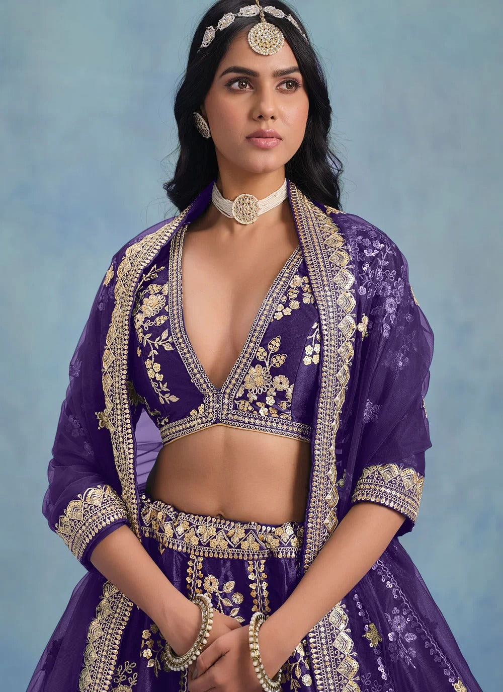 Blooming Purple Art Silk Embroidered Bridesmaid Lehenga with Can-Can Inside