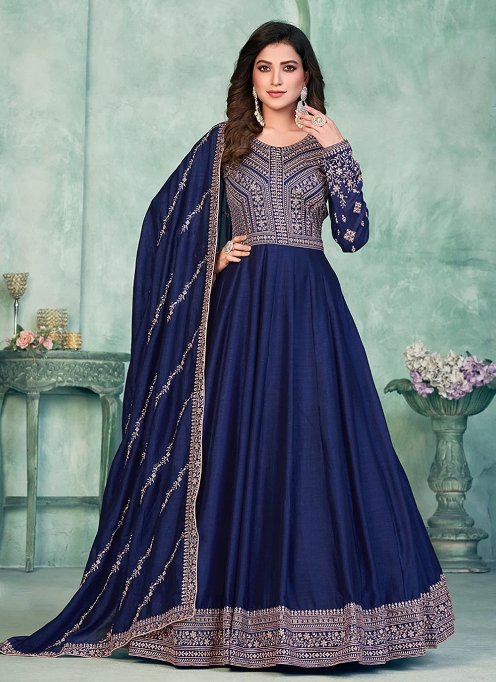 Shop Festive Art Silk Anarkali Outfit | Blue Art Silk Embroidered Anarkali Suit Gunj Fashion Shop Festive Art Silk Anarkali Outfit | Blue Art Silk Embroidered Anarkali Suit Gunj Fashion