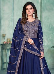 Blue Art Silk Embroidered Anarkali Suit