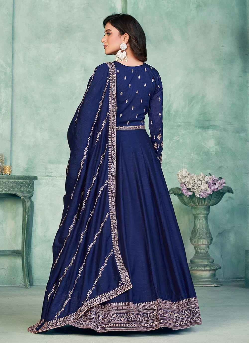 Blue Art Silk Embroidered Anarkali Suit