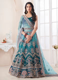 Blue Art Silk Sequins Zarkan Work Engagement Lehenga