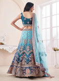 Blue Art Silk Sequins Zarkan Work Engagement Lehenga