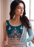 Blue Art Silk Sequins Zarkan Work Engagement Lehenga