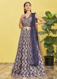 Blue Chinnon Mirror and Digital Printed Indian Lehenga Choli