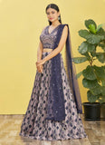 Blue Chinnon Mirror and Digital Printed Indian Lehenga Choli