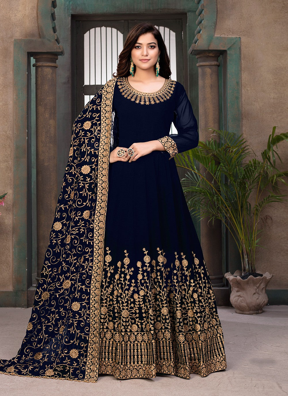 Blue Color Georgette Anarkali Suit With Heavy Embroidery
