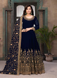 Blue Color Georgette Anarkali Suit With Heavy Embroidery