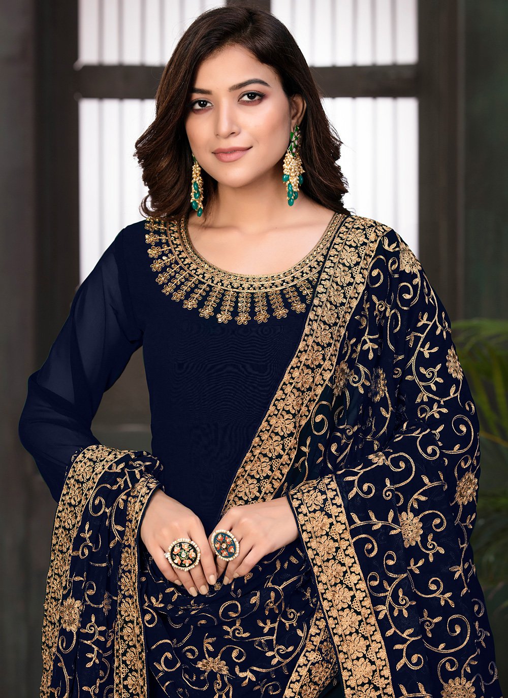 Blue Color Georgette Anarkali Suit With Heavy Embroidery