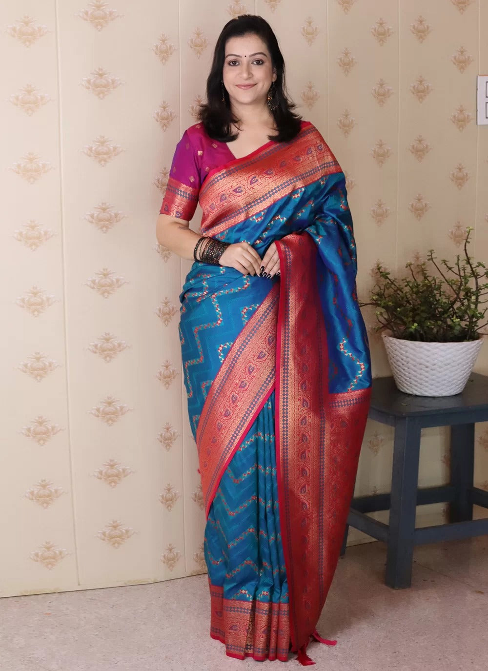 Designer Banarasi Silk Saree in Blue | Soft Silk Zari