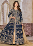 Blue Embroidered Abaya Suit with Net Dupatta for Women