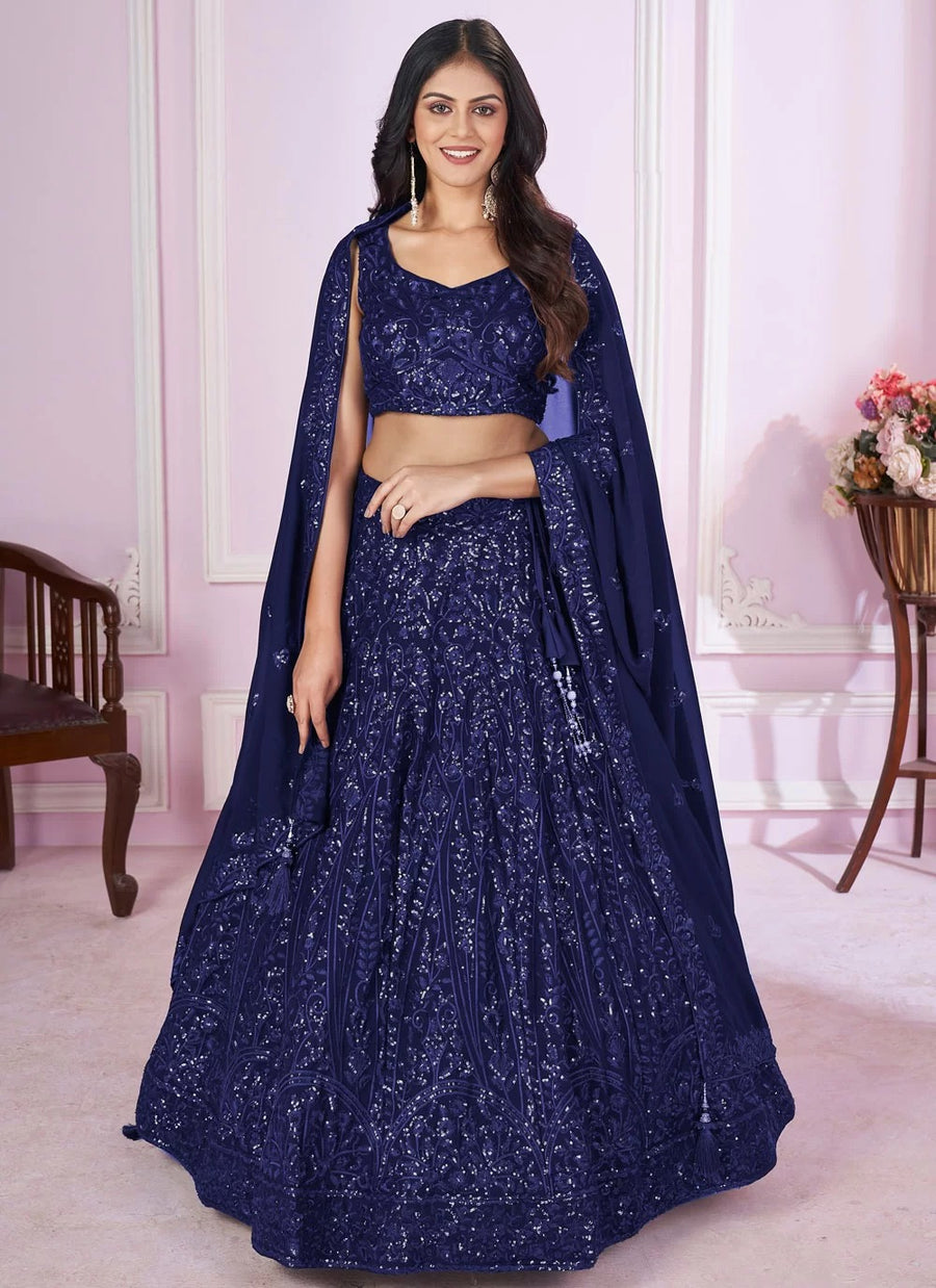 Blue Bridesmaid Lehenga – Elegant Georgette Wedding Wear