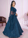 Modern blue sider lehenga for wedding guest outfit
