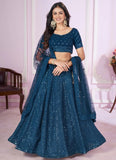 Blue georgette side slit lehenga with sequins embroidery