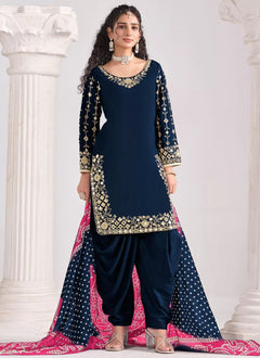 Blue Punjabi Suit with Real Mirror and Embroidery Work