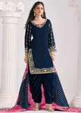 Blue Punjabi Suit with Real Mirror and Embroidery Work