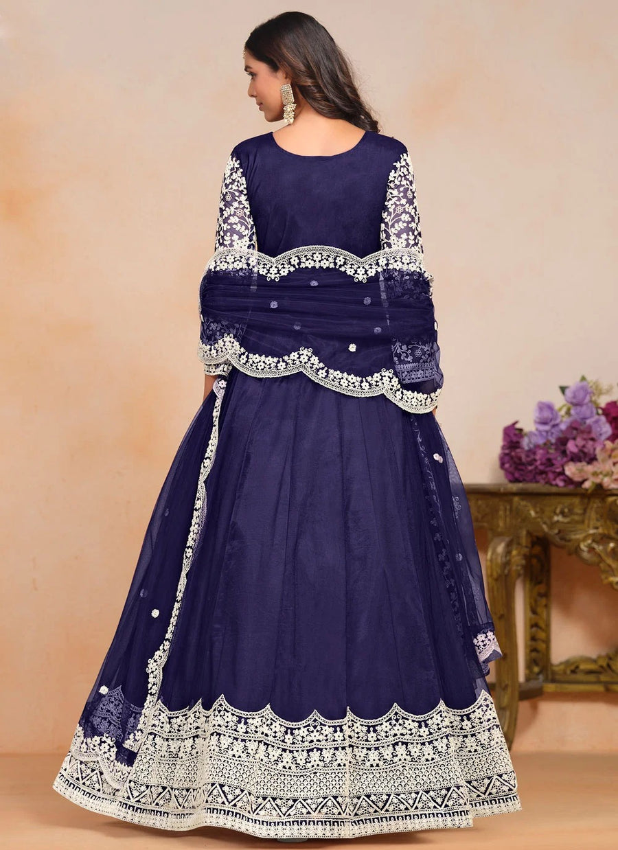 Designer royal blue floor length Anarkali suit for women