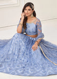 Blue Net Sequins Embroidered Lehenga For Bridesmaid