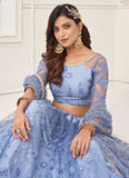 Blue Net Sequins Embroidered Lehenga For Bridesmaid