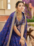 Blue Organza Thread And Zari Embroidered Indian Wedding Lehenga