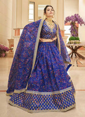 Blue Organza Thread And Zari Embroidered Indian Wedding Lehenga