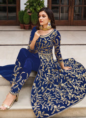 Blue Sequins Embroidered Net Slit Style Abaya Style Suit