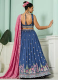 Blue Vichitra Silk Party Wear Lehenga with Sequins Embroidery