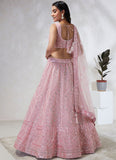 Blush Pink Net Lehenga Choli With Exquisite Thread Embroidery and Sequins Detailing