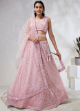 Blush Pink Net Lehenga Choli With Exquisite Thread Embroidery and Sequins Detailing