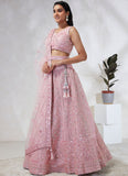 Blush Pink Net Lehenga Choli With Exquisite Thread Embroidery and Sequins Detailing