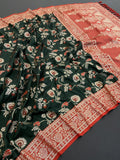 Bottle Green Banarasi Soft Silk Saree with Rose Gold Zari