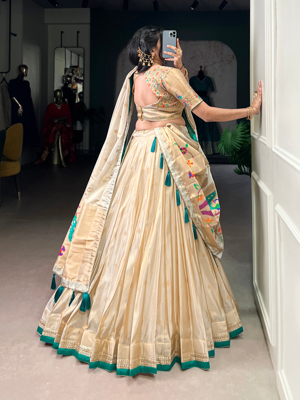 4 meter flare bottle green bridal lehenga
