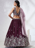 Breathtaking Burgundy Raw Silk Engagement Lehenga Choli Set