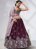 Breathtaking Burgundy Raw Silk Engagement Lehenga Choli Set