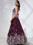 Breathtaking Burgundy Raw Silk Engagement Lehenga Choli Set