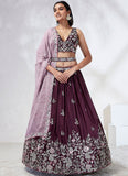 Breathtaking Burgundy Raw Silk Engagement Lehenga Choli Set