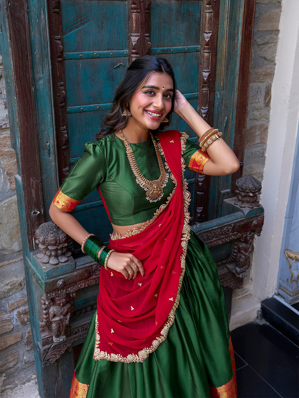 Green Color Zari Weaving Work Narayan Pattu Lehenga Choli