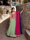 See Green Color Plain With Sequins And Thread Embroidery Work Vichitra Silk Lehenga choli