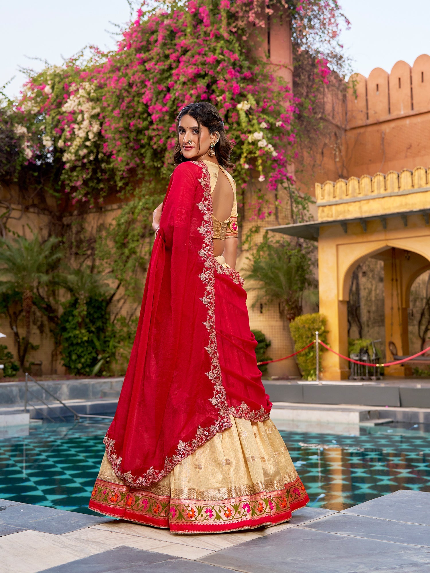 Zari weaving Work With Paithnai Border Lehenga