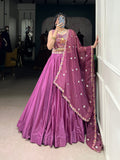Magenta Pink Color Sequins and Thread Embroidery Work Silk Crepe Lehenga Choli