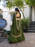 Mehendi Color Plain With Sequins And Thread Embroidery Work Georgette Lehenga Choli