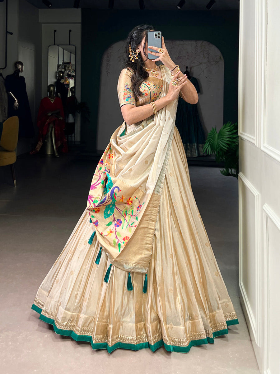 Bottle green shimmer zari weaving lehenga choli