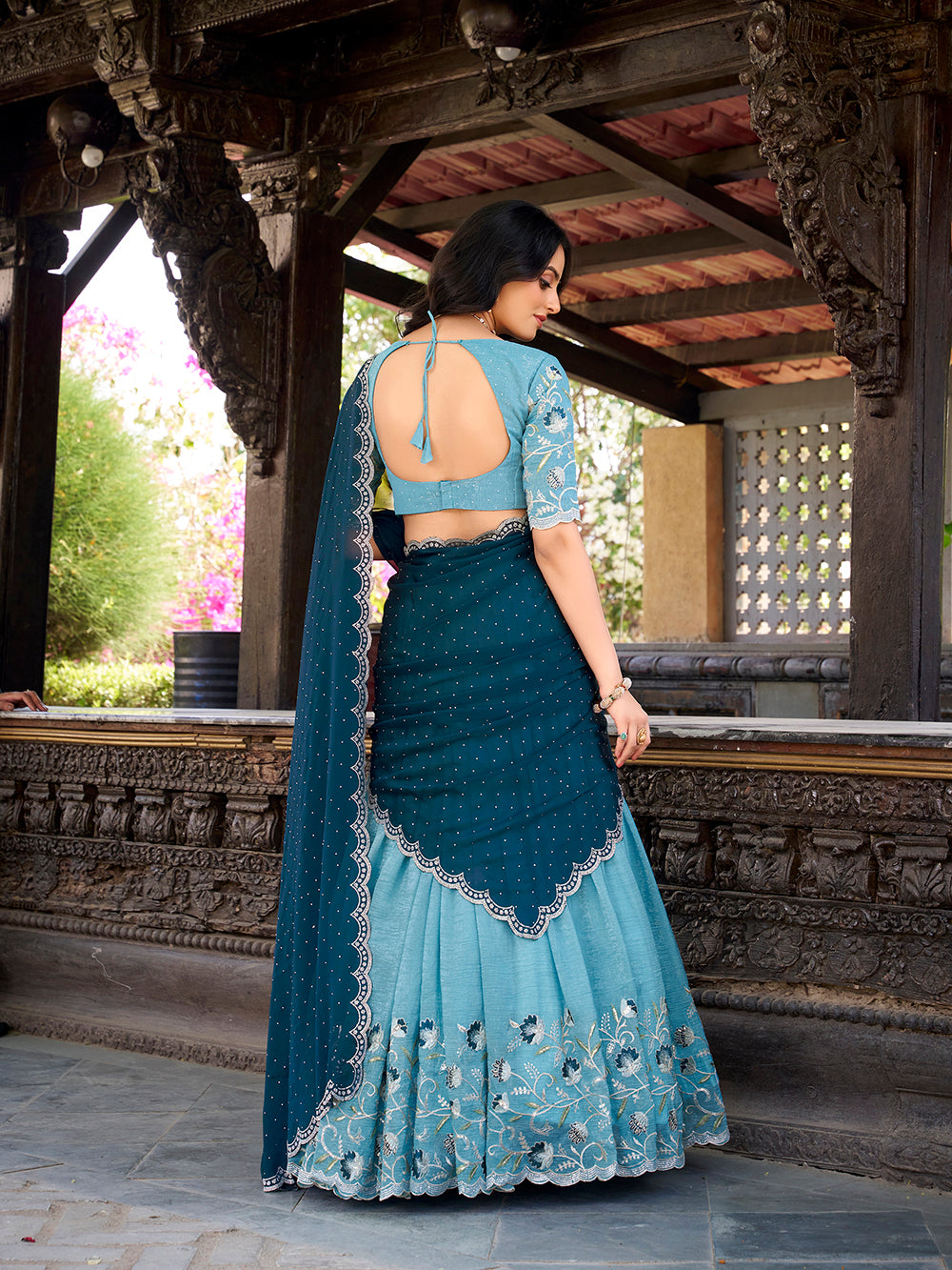 Sky Blue Color Sequins And Embroidery Work With Hotfix Silver Glossy Lehenga Choli
