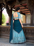 Sky Blue Color Sequins And Embroidery Work With Hotfix Silver Glossy Lehenga Choli